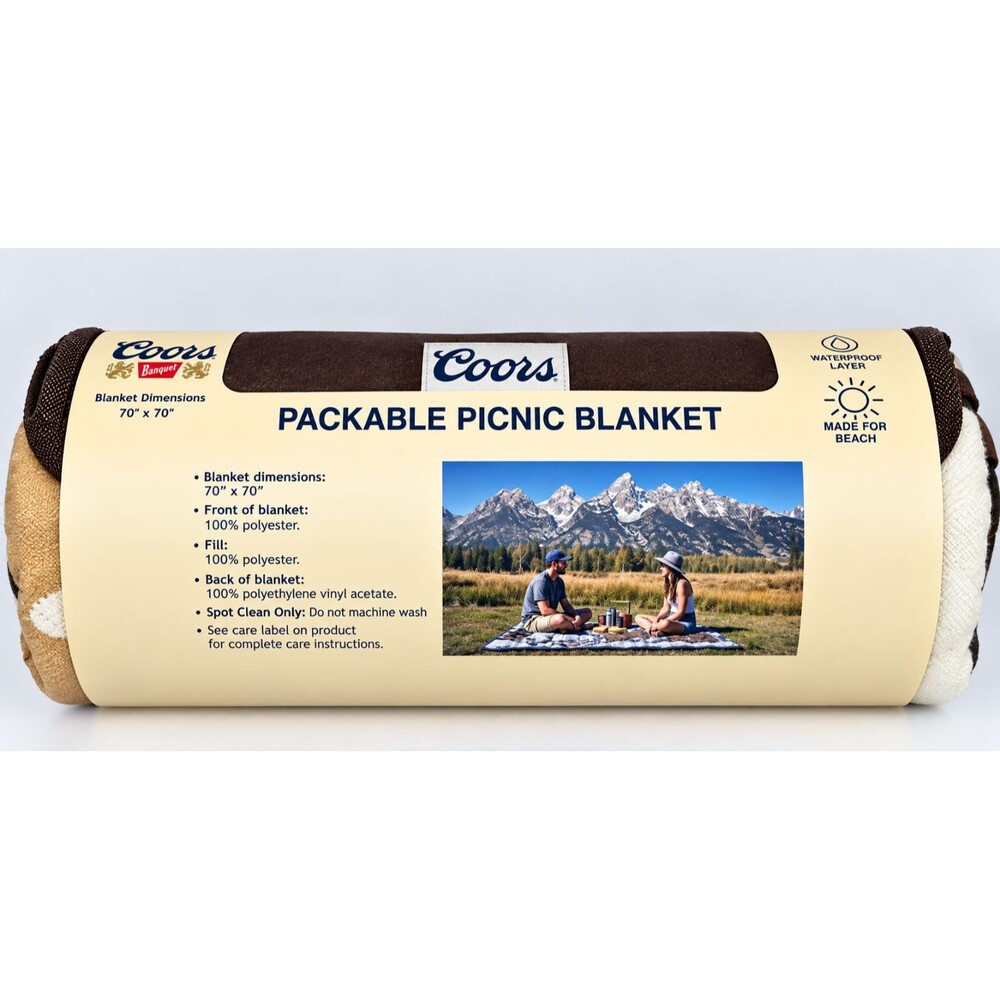 Coors Banquet Packable Picnic Blanket 70x70 Waterproof Camping Beach NEW